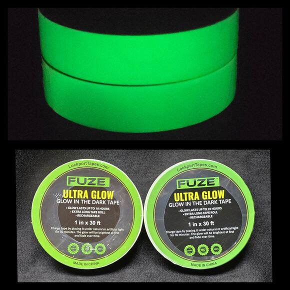 FUZE Ultra Glow In The Dark Tape 1" x 30' Last Up to 10 Hours Rechargeable Set 2 - Picture 1 of 8